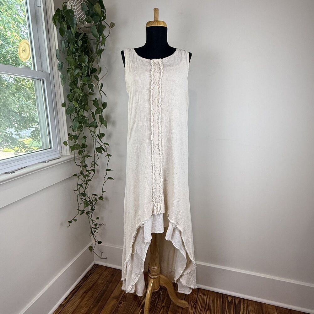 Chintamani Alchemi High Low Asymmetrical Dress | Raw Cotton Lagenlook Maxi